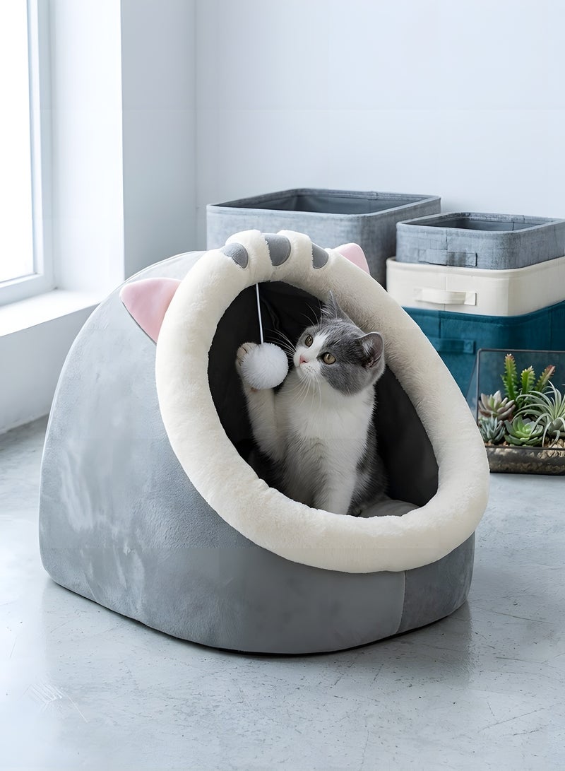 بيوينتي سرير القط ، منزل القط ، سرير مع وسادة قابلة للإزالة ، قاعدة مضادة للانزلاق ، مثالية للقطط والكلاب الصغيرة ، الراحة الهادئة مع لعبة معلقة ، آلة قابلة للغسيل ، 48x44x42cm - Image 1
