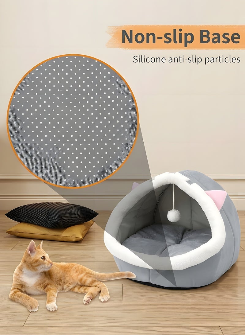 بيوينتي سرير القط ، منزل القط ، سرير مع وسادة قابلة للإزالة ، قاعدة مضادة للانزلاق ، مثالية للقطط والكلاب الصغيرة ، الراحة الهادئة مع لعبة معلقة ، آلة قابلة للغسيل ، 48x44x42cm - Image 2