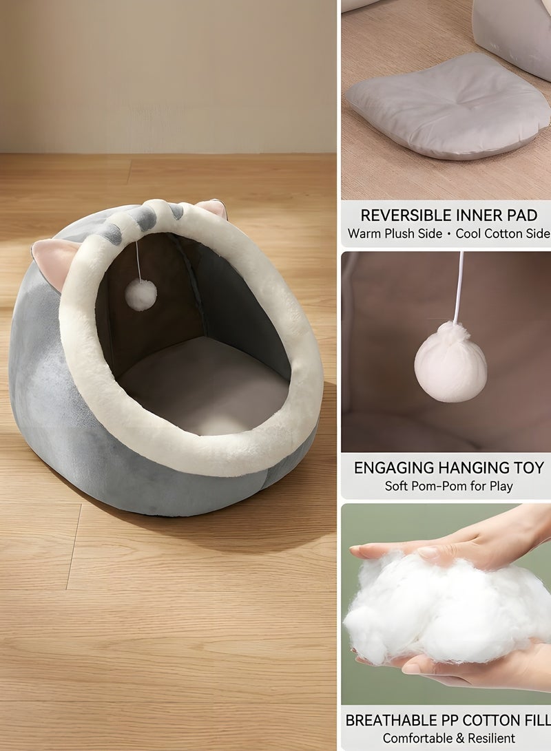 بيوينتي سرير القط ، منزل القط ، سرير مع وسادة قابلة للإزالة ، قاعدة مضادة للانزلاق ، مثالية للقطط والكلاب الصغيرة ، الراحة الهادئة مع لعبة معلقة ، آلة قابلة للغسيل ، 48x44x42cm - Image 3