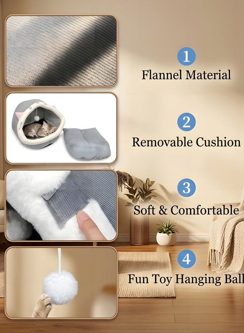 بيوينتي سرير القط ، منزل القط ، سرير مع وسادة قابلة للإزالة ، قاعدة مضادة للانزلاق ، مثالية للقطط والكلاب الصغيرة ، الراحة الهادئة مع لعبة معلقة ، آلة قابلة للغسيل ، 48x44x42cm - Image 4