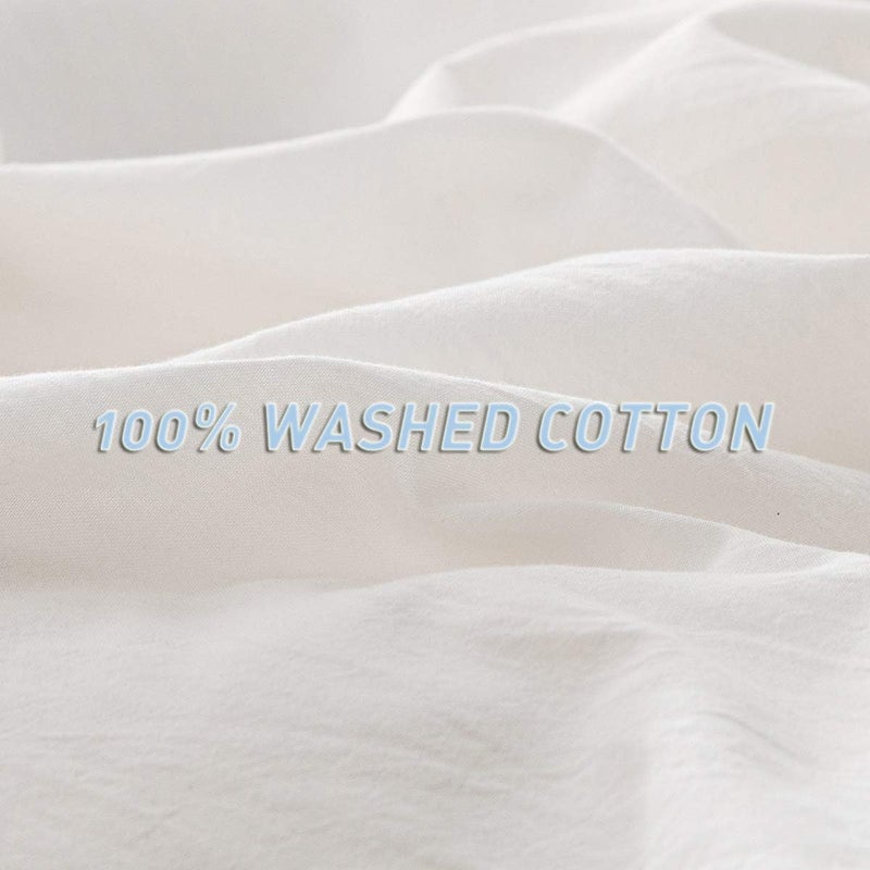ECOCOTT ECOCOTT White Duvet Cover Full Size  100% Washed Cotton 1 Duvet Cover with Zipper and 2 Pillowcases  Ultra Soft and Easy Care Breathable Bedding Set (White  Full)  - Image 4