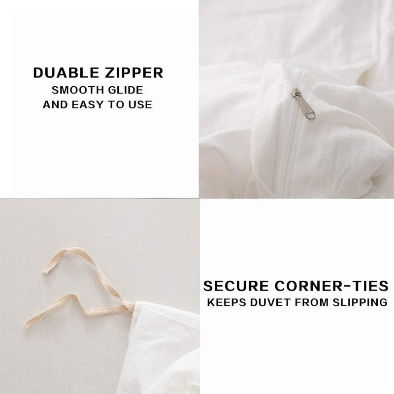 ECOCOTT ECOCOTT White Duvet Cover Full Size  100% Washed Cotton 1 Duvet Cover with Zipper and 2 Pillowcases  Ultra Soft and Easy Care Breathable Bedding Set (White  Full)  - Image 5