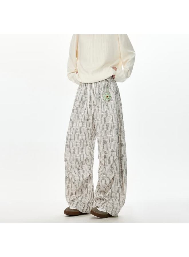 Dingfengbaoluo American Plaid Casual Pants Spring Men's Straight Retro Tie-dye Lazy Draped Long Pants Xdj86 White XL - Image 3
