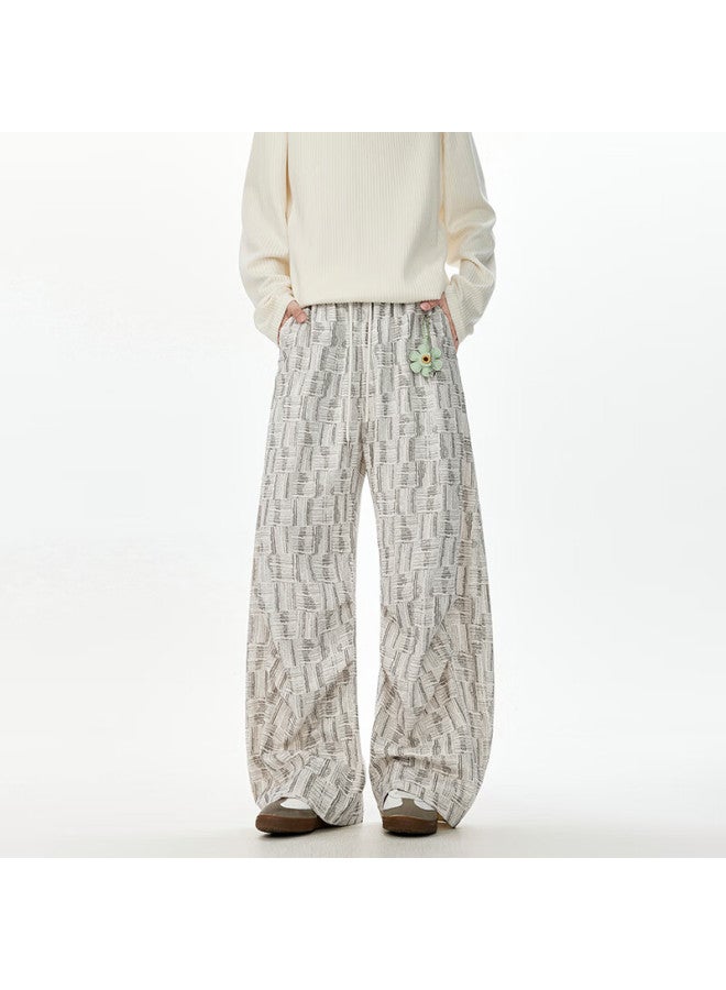 Dingfengbaoluo American Plaid Casual Pants Spring Men's Straight Retro Tie-dye Lazy Draped Long Pants Xdj86 White XL - Image 2