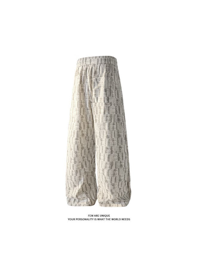 Dingfengbaoluo American Plaid Casual Pants Spring Men's Straight Retro Tie-dye Lazy Draped Long Pants Xdj86 White XL - Image 1