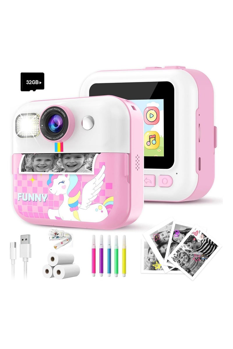 BlueFire CP02 Kids Instant Print Camera – 2.4” HD Screen, Thermal Printing, 1500mAh Battery, 32GB Expandable Storage, Digital Camera for Kids Ages 3-14 | Includes 3 Print Rolls, 5 Color Pens, Video Recorder, Puzzle Games, MP3 Player – Perfect Birthday Gift for Boys & Girls - Image 1
