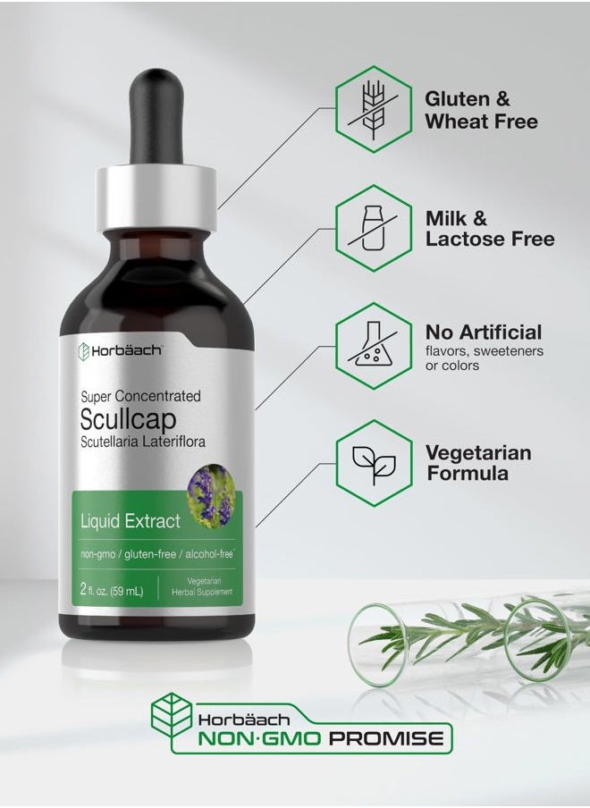 Horbäach - Scullcap Herb Liquid Extract | 2 fl oz Tincture | Super Concentrated | Alcohol Free, Vegetarian, Non-GMO, Gluten Free Skullcap Supplement - Image 1