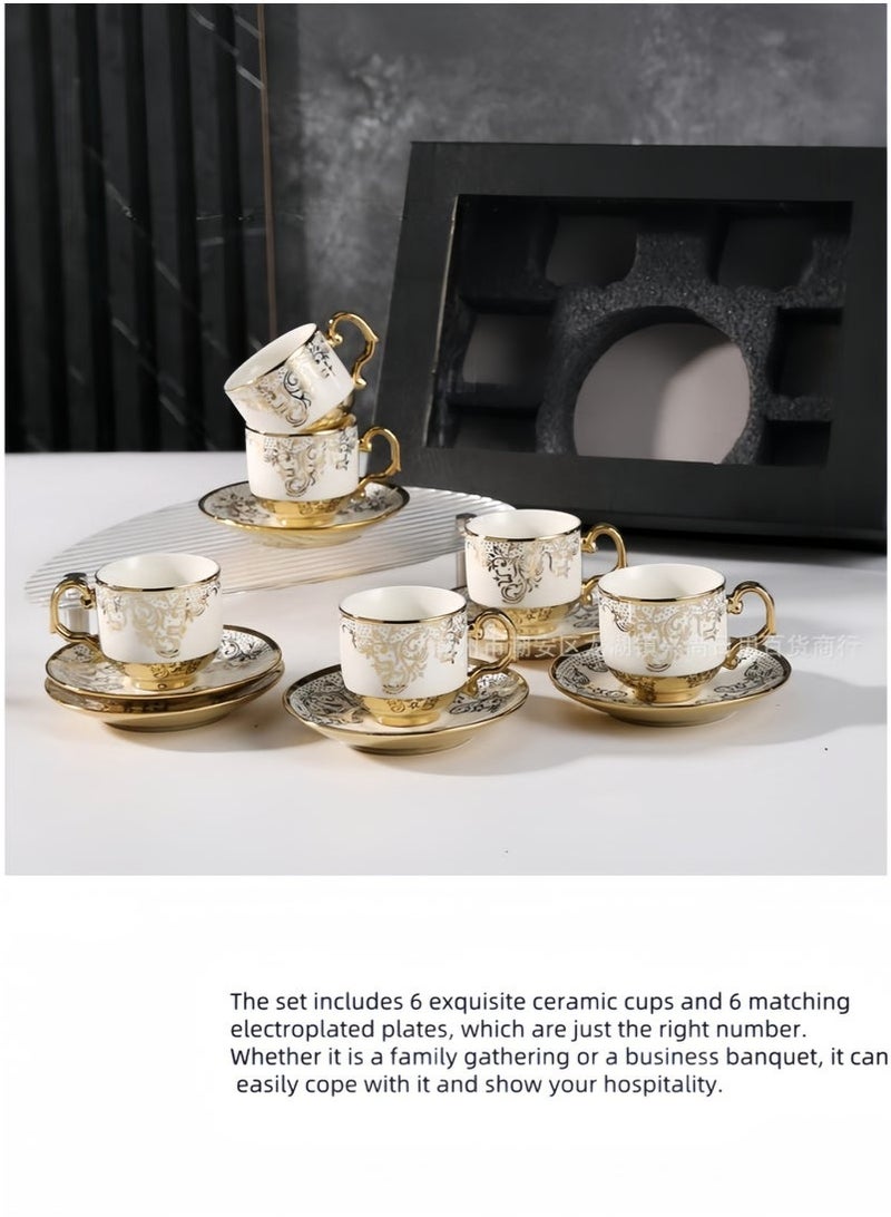 12 PCS Coffee Cup and Saucer Mug Set Arabic Ceramic Cup,Tumbler, 90ML Cup and Saucer Set 6 Cups 6 Saucers - Image 5