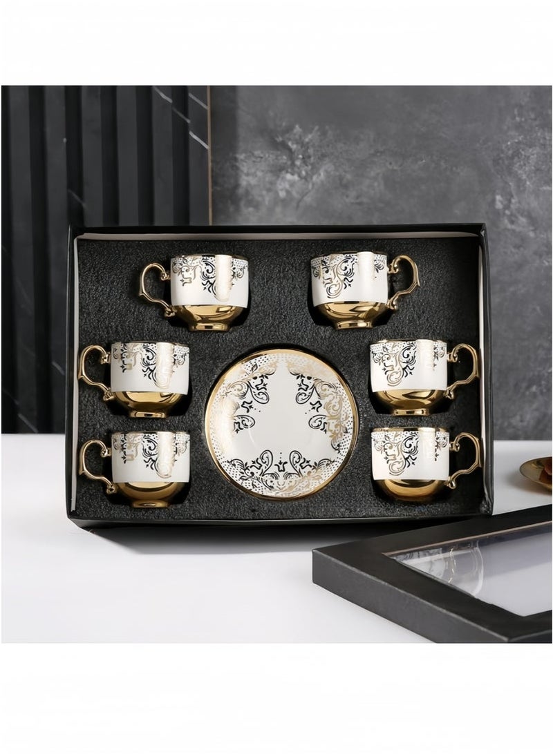 12 PCS Coffee Cup and Saucer Mug Set Arabic Ceramic Cup,Tumbler, 90ML Cup and Saucer Set 6 Cups 6 Saucers - Image 3