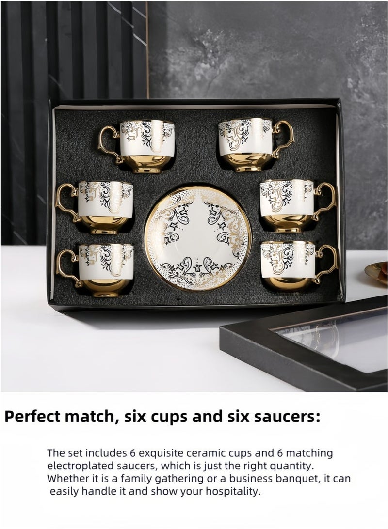 12 PCS Coffee Cup and Saucer Mug Set Arabic Ceramic Cup,Tumbler, 90ML Cup and Saucer Set 6 Cups 6 Saucers - Image 1