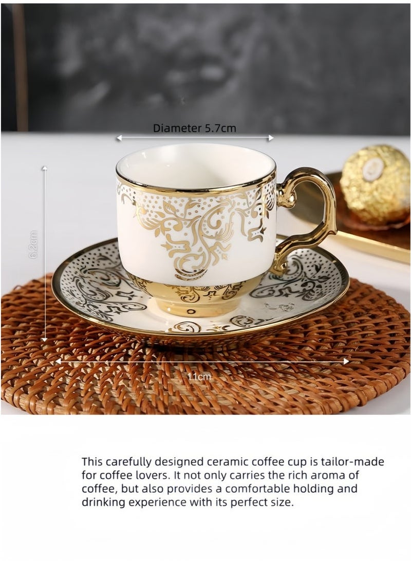 12 PCS Coffee Cup and Saucer Mug Set Arabic Ceramic Cup,Tumbler, 90ML Cup and Saucer Set 6 Cups 6 Saucers - Image 2