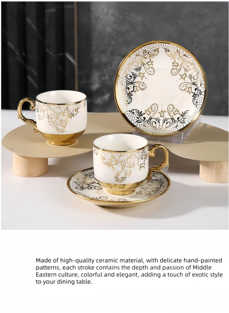 12 PCS Coffee Cup and Saucer Mug Set Arabic Ceramic Cup,Tumbler, 90ML Cup and Saucer Set 6 Cups 6 Saucers - Image 4