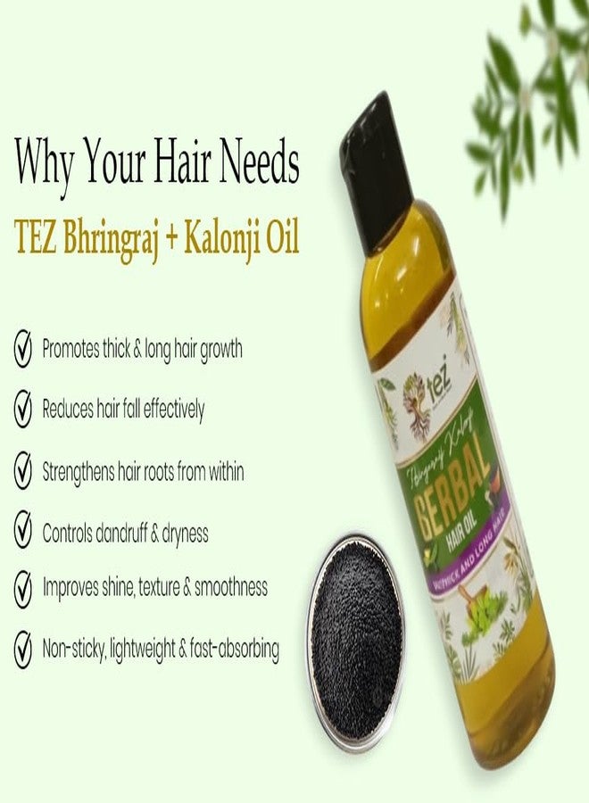 TEZ Herbal Hair Oil with Bhringraj and Kalonji | Natural Nourishing Hair Care Oil for Healthy, Thick and Long Hairs | Lightweight Non-Sticky Formula | Suitable for Men and Women, 100 ml (Pack of 1) - Image 3