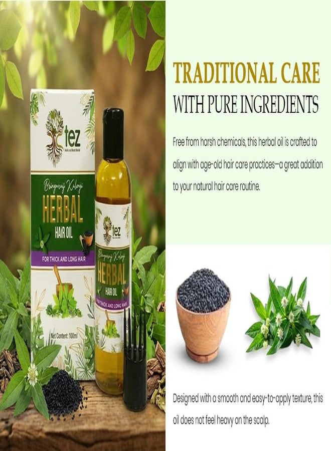 TEZ Herbal Hair Oil with Bhringraj and Kalonji | Natural Nourishing Hair Care Oil for Healthy, Thick and Long Hairs | Lightweight Non-Sticky Formula | Suitable for Men and Women, 100 ml (Pack of 1) - Image 5