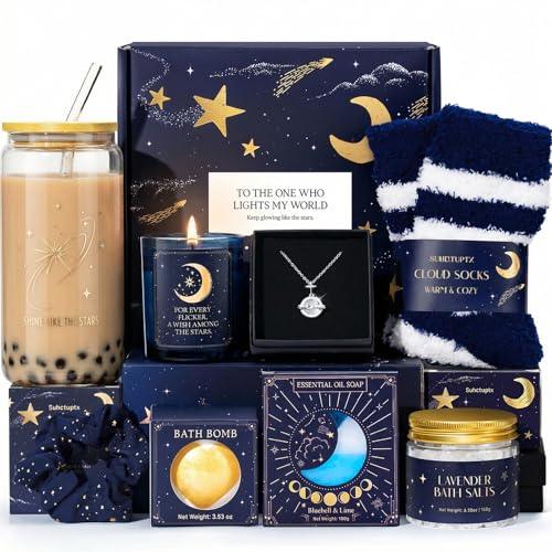 Suhctuptx Birthday Gifts for Women, Mothers Day Gifts for Mom, Starry Sky Spa Gift Basket with Universe Necklace, Self Care Gift Set for Her, Teacher Appreciation Gifts, Wife Sister Friend Boss Lady - Image 1