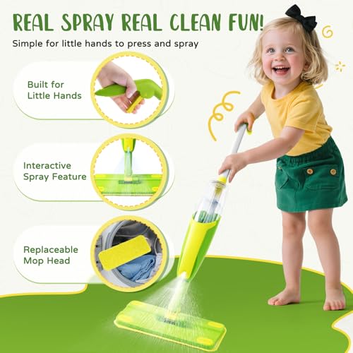 Yeeammk Kids Cleaning Toy Set,Mini Spray Mop Montessori Toys Pretend Play Cleaning Tool for Toddlers with Spray Mop & Kids Broom Dustpan Set Cleaning Toys Gift for Toddlers Girls Boys Age 3+ - Image 2
