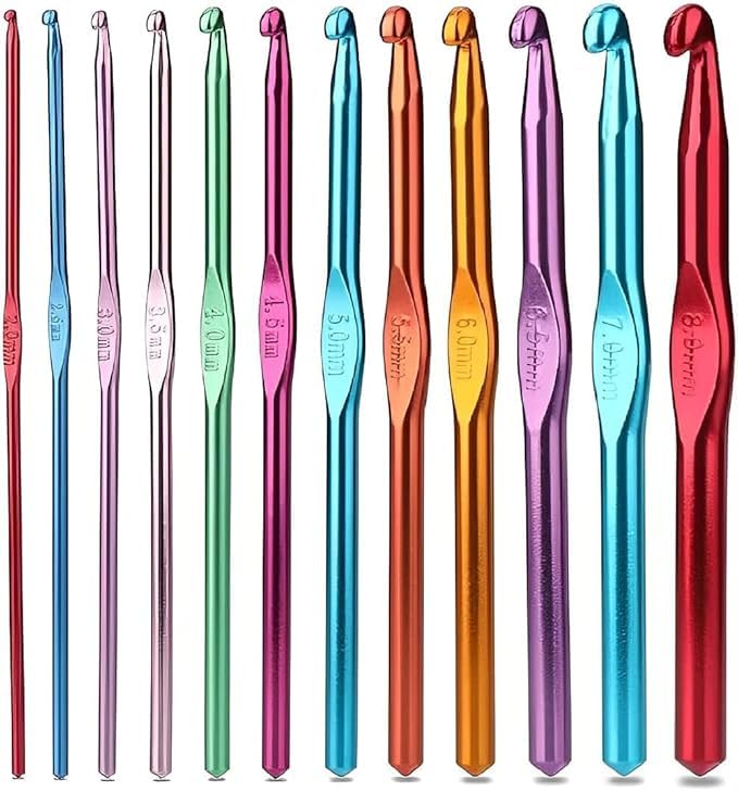 Prabhas Designs 12pcs Crochet Hooks Set Aluminium Knitting Crochet Needle Kit Hand Knitted Sewing Kit Diy Weave Yarn Craft Tool To Knit Hats Socks Sweaters Purses Sling Bag BootiesMulticolour 2mm to 8mm - Image 1