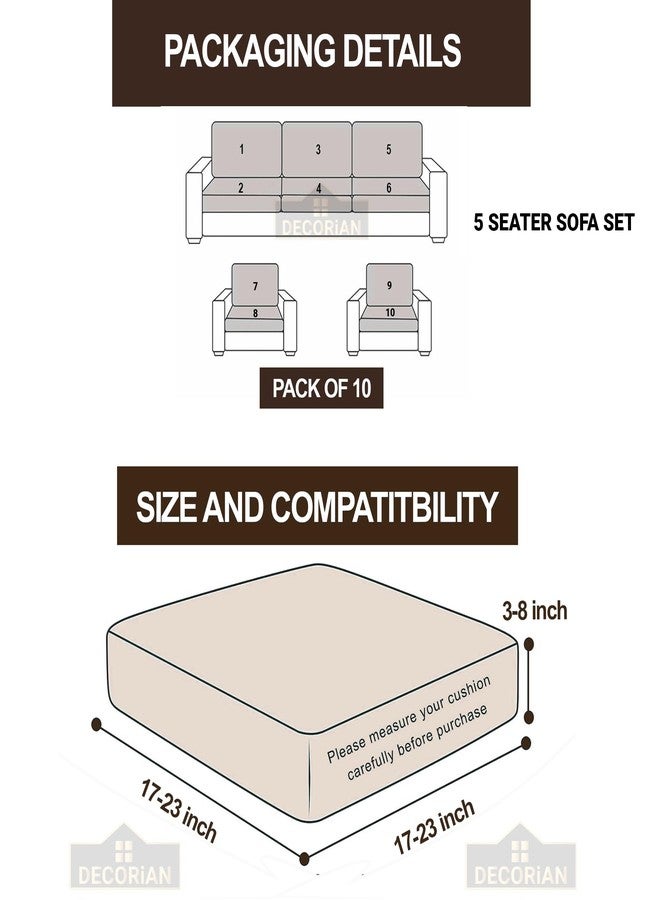Decorian Soft Velvet Stretchable Printed Solid Sofa Slipcovers, Wooden Sofa Seat Cover, Sofa Back Cushion Covers (Pack of 10, Velvet Brown Navy) - Image 5