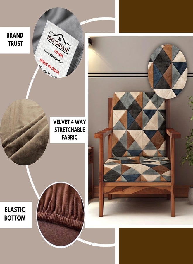 Decorian Soft Velvet Stretchable Printed Solid Sofa Slipcovers, Wooden Sofa Seat Cover, Sofa Back Cushion Covers (Pack of 10, Velvet Brown Navy) - Image 2