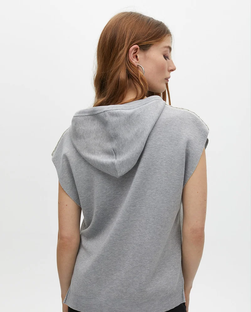 Lola Casademunt Hooded Sweater Vest with Shoulder Embellishments