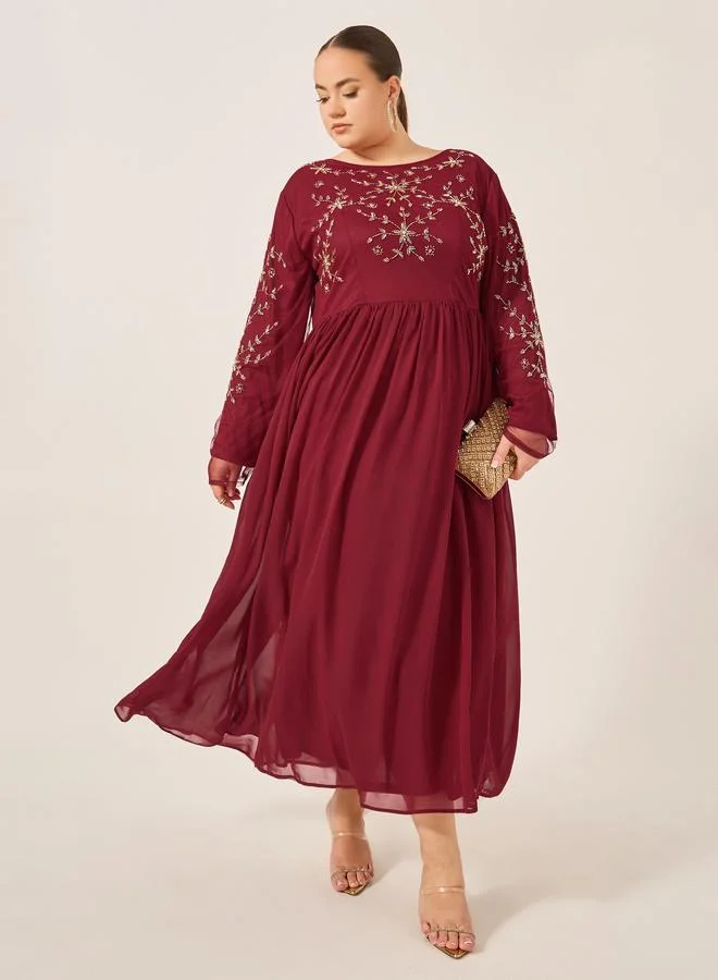 Styli Plus Size Embellished A-Line Maxi Dress