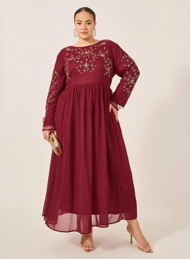 Styli Plus Size Embellished A-Line Maxi Dress