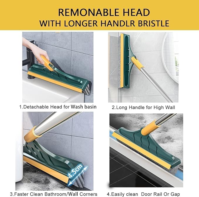 ASHGUJ Heavy Quality 2-in-1 Tile Cleaning Brush with Long Handle | Bathroom Scrub Mop with Wiper & Squeegee  - Image 4