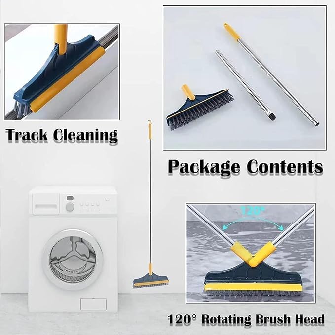 ASHGUJ Heavy Quality 2-in-1 Tile Cleaning Brush with Long Handle | Bathroom Scrub Mop with Wiper & Squeegee  - Image 2