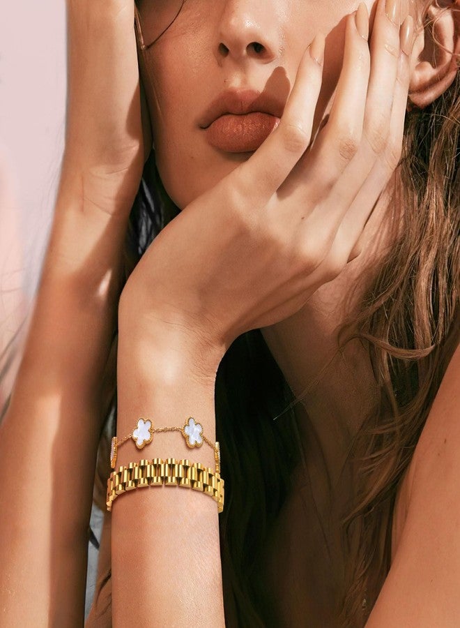 MPRAINBOW Stackable Gold Floral Bracelets Set , 2pcs 18K Gold Plated Bracelet Non-tarnish,Stainless Steel Link Chain Friendship Bracelet,Watch Band Trendy Jewelry,Christmas Valentines Birthday Gifts for Women - Image 2