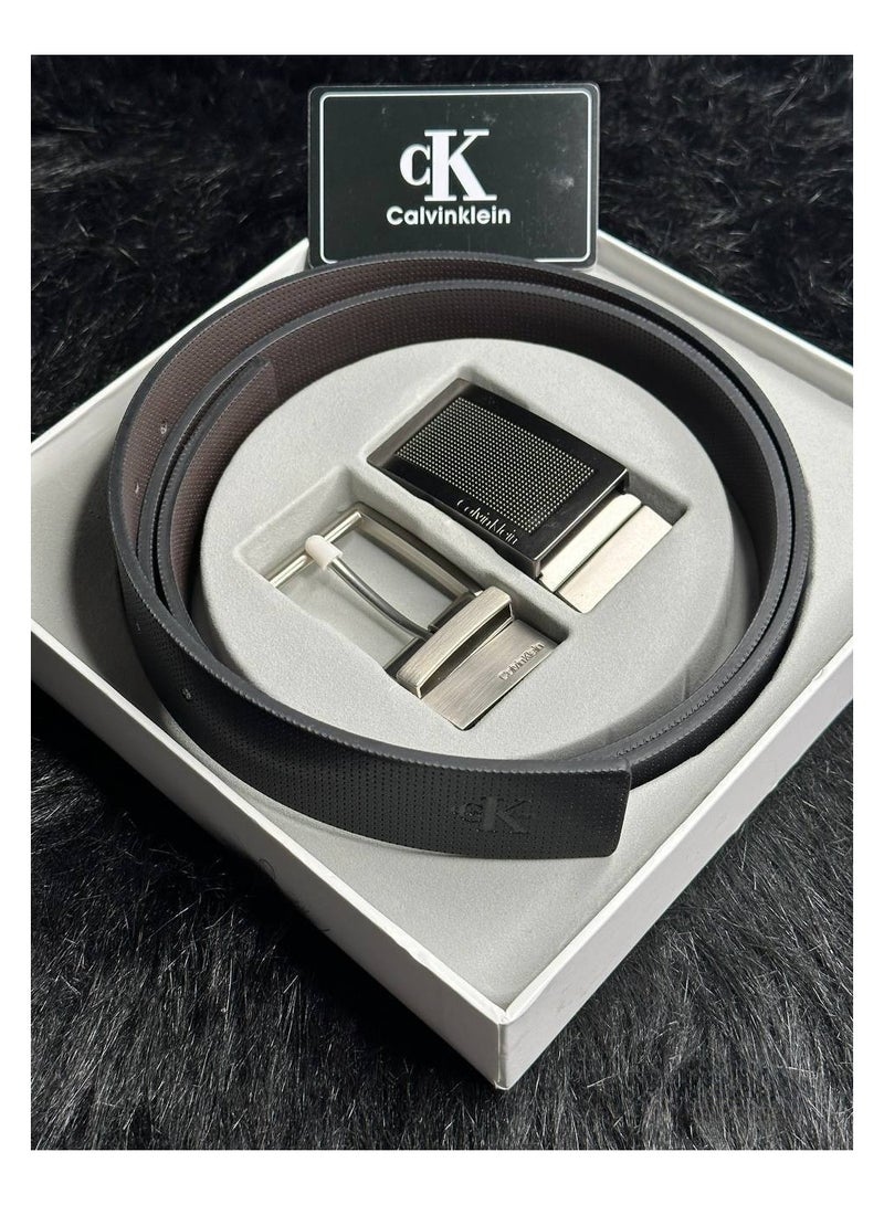 Calvin Klein Jeans Calvin Klein Men's Reversible Belt Set with Dual Buckles (Black/Brown Leather) - Image 1