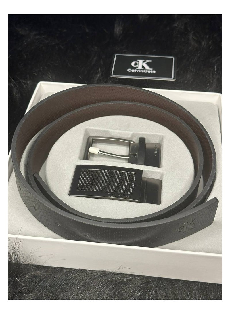 Calvin Klein Jeans Calvin Klein Men's Reversible Belt Set with Dual Buckles (Black/Brown Leather) - Image 2