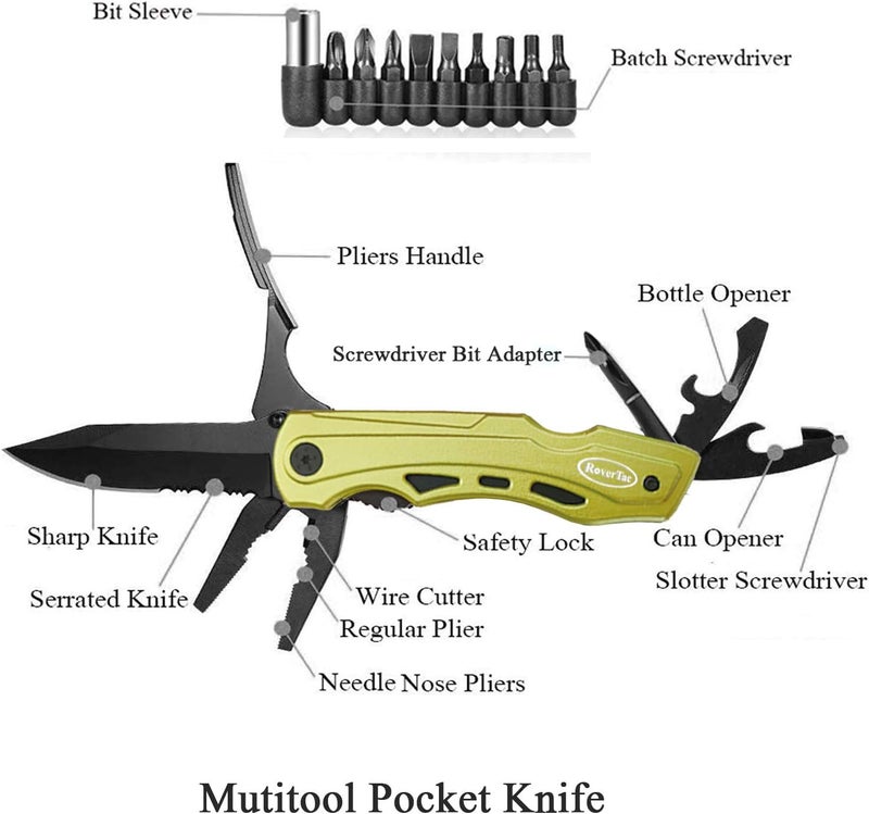 RoverTac 15-in-1 Multitool Knife – Gifts for Men, Dad, Husband – Folding Knife with Screwdrivers, Pliers, Saw – Camping Gear for Hiking, Survival, DIY, Great for Valentine, Birthdays, Father’s Day - Image 2