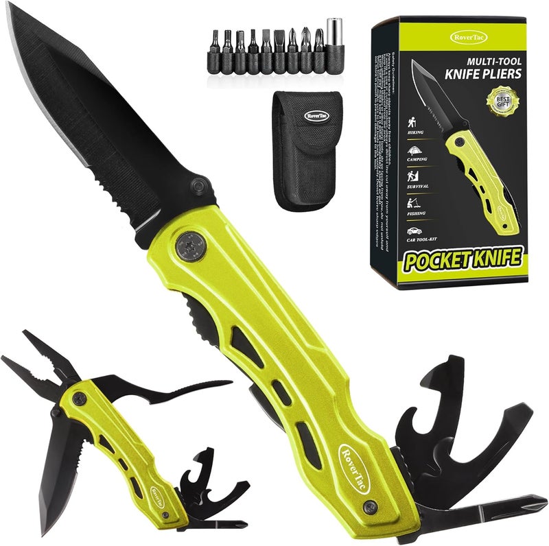 RoverTac 15-in-1 Multitool Knife – Gifts for Men, Dad, Husband – Folding Knife with Screwdrivers, Pliers, Saw – Camping Gear for Hiking, Survival, DIY, Great for Valentine, Birthdays, Father’s Day - Image 1