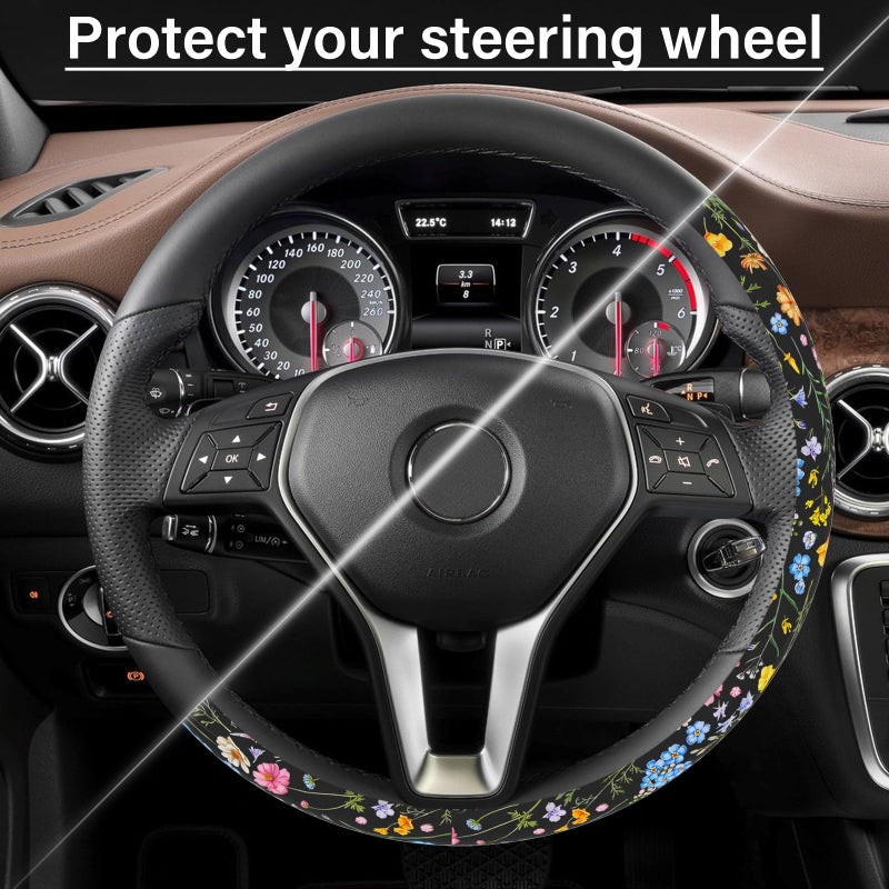 Pcnjozx Car Steering Wheel Cover for Women Men, Non-Slip Breathable Steering Wheel, Wildflower Steering Wheel Protector, Car Accessories, Universal 14" 02/2-15" Fit Auto, Suvs - Image 5