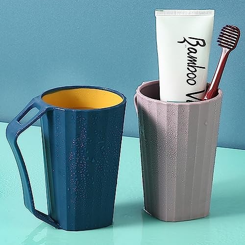 Wolpin Toothbrush Holder Cups (Set of 2) | Plastic Bathroom Stand for Toothpaste, Comb, Brush, Cream & Lotion | Waterproof Kids Bathroom Cups for Home Use (Pink & Blue) - Image 2