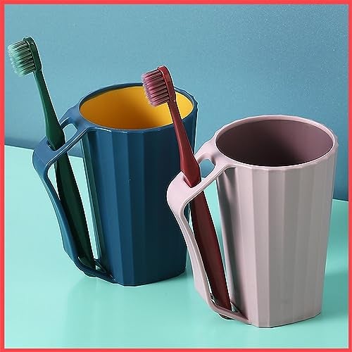 Wolpin Toothbrush Holder Cups (Set of 2) | Plastic Bathroom Stand for Toothpaste, Comb, Brush, Cream & Lotion | Waterproof Kids Bathroom Cups for Home Use (Pink & Blue) - Image 1