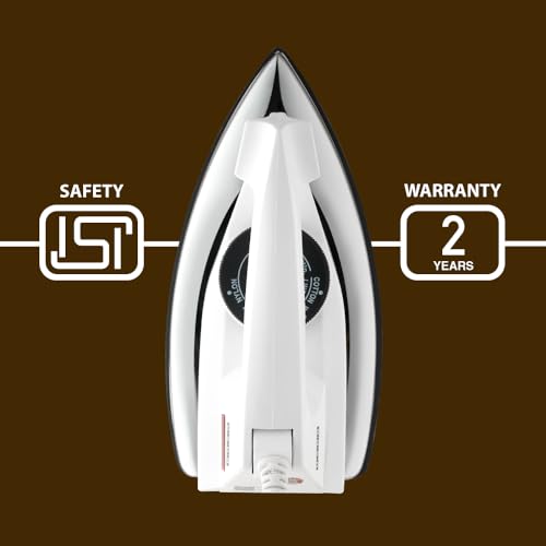 Usha 2802 1000Watt Dry Iron with Metal Body | Single Coat Black Non Stick Soleplate for longer durability | Thermal Safety Fuse | 180° Swivel Cord | 2 Years Warranty | (White) - Image 4