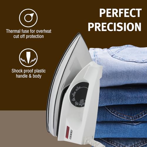 Usha 2802 1000Watt Dry Iron with Metal Body | Single Coat Black Non Stick Soleplate for longer durability | Thermal Safety Fuse | 180° Swivel Cord | 2 Years Warranty | (White) - Image 2
