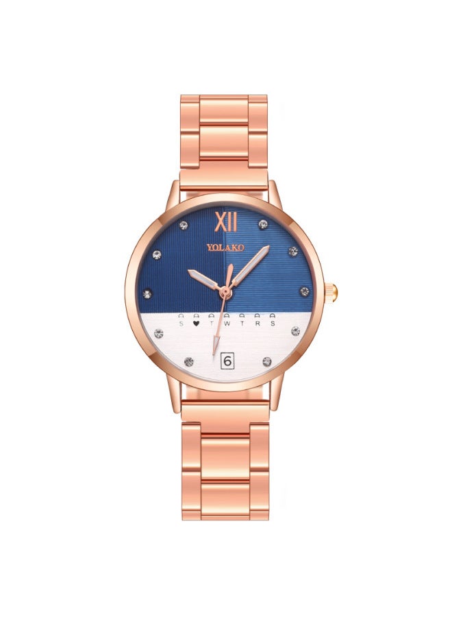 Blue Fashion Color Block Women's Watch Steel Band Quartz Watch