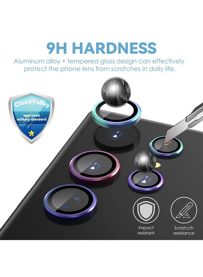 CloudValley for Samsung Galaxy S22 Ultra Camera Lens Protector [3+2], Anti Scratch HD Tempered Glass Back Camera Protective Film Ring Cover, Colorful