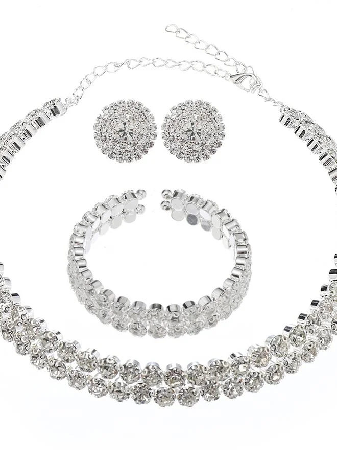 Take Two Silver Rhinestone Chain Necklace and Earring Set with Bracelet