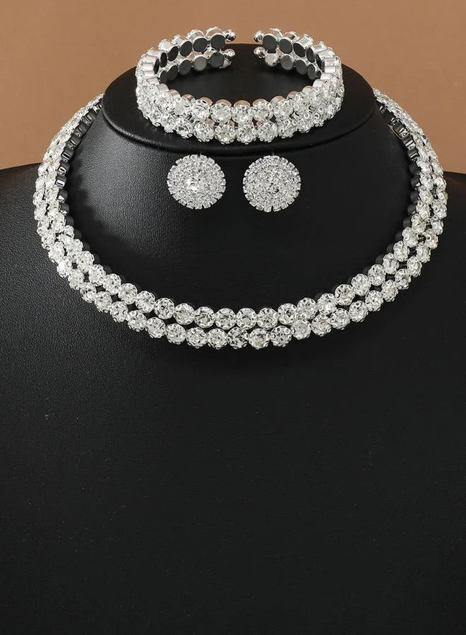 Take Two Silver Rhinestone Chain Necklace and Earring Set with Bracelet
