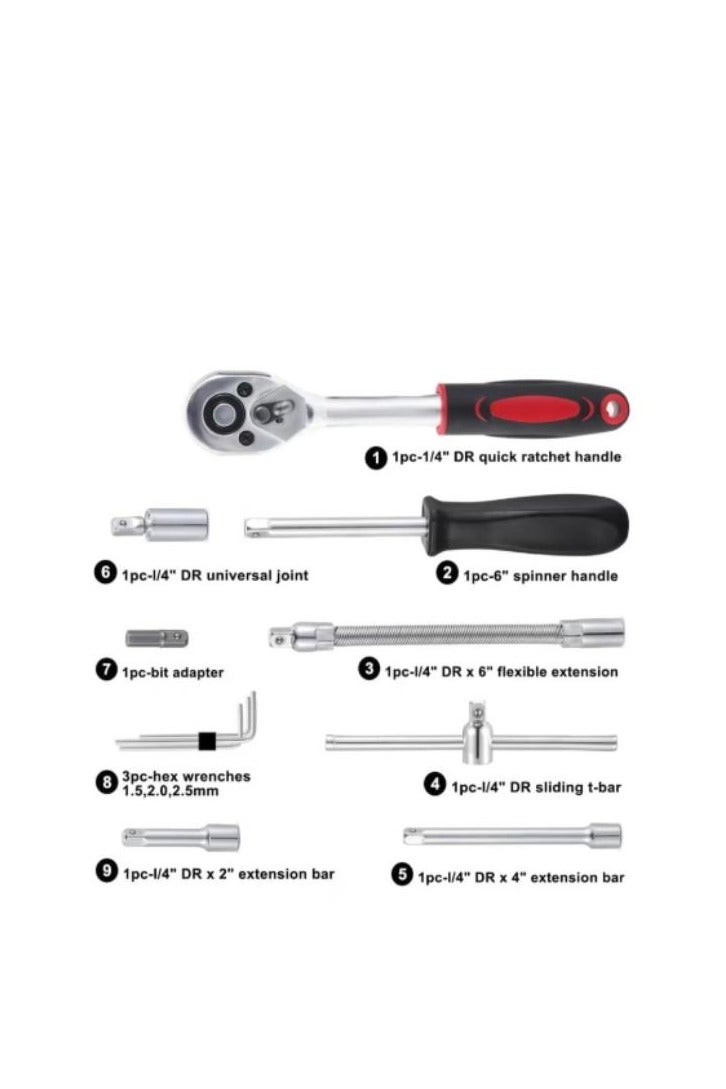 46PCS Small Drive Socket Ratchet Wrench Screwdriver Set, 1/4 Inch Metric Socket and Ratchet Wrench Set with Extension Bar, Upgrade Compact Snap on Ratchet Wrench Sockets Tool Set for Car - Image 2