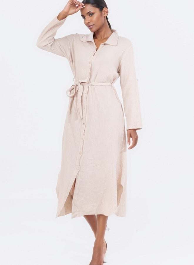 HaILYS Belted Muslin Midi Dress - Image 4
