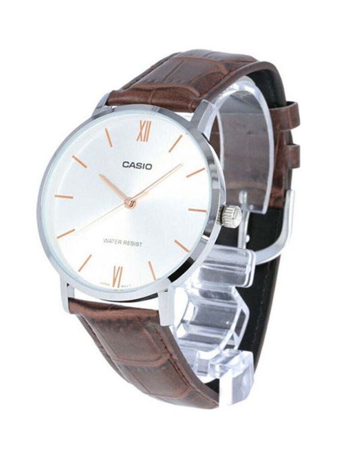 CASIO Men Leather Strap Analog Wrist Watch  MTP-VT01L-7B2 - 40 mm - Brown - Image 5