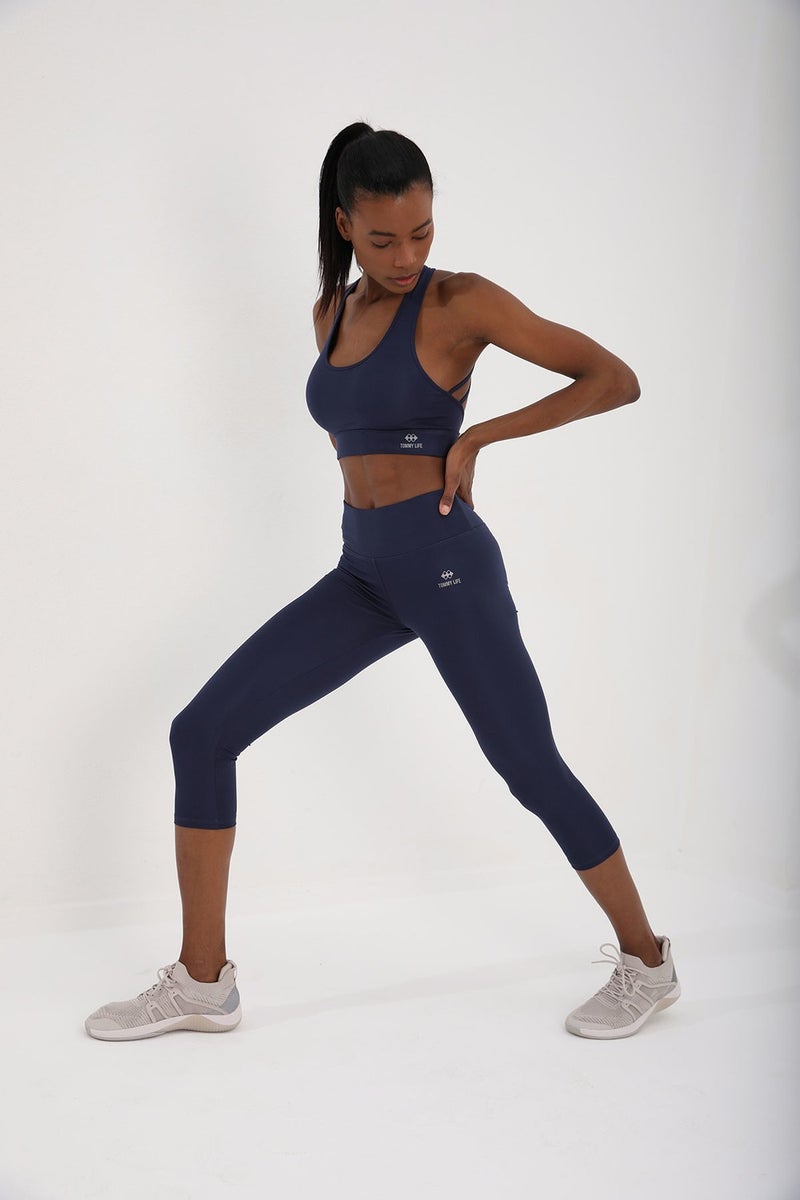 Tommy Life Indigo High Waist Slim Fit Women's Leggings Set with Cross Back Detail - 95283  - Image 2