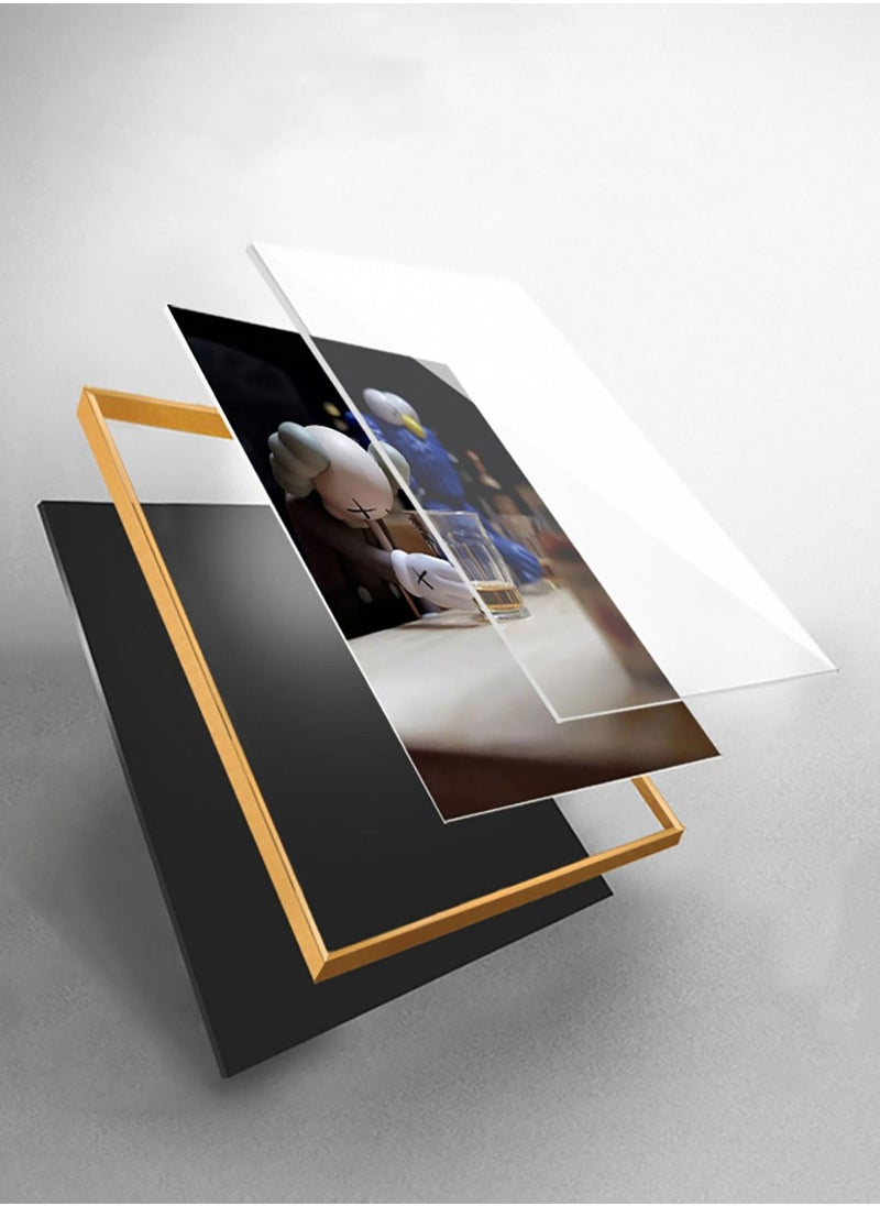 Merry Moments Modern Artwork Canvas Paintings Sketch Poster Print Wall Art Pictures for Living Bedroom Home Office Decor with Aluminum Gold Frame LED Lights Remote UAE Plug W40XH80cm  - Image 4