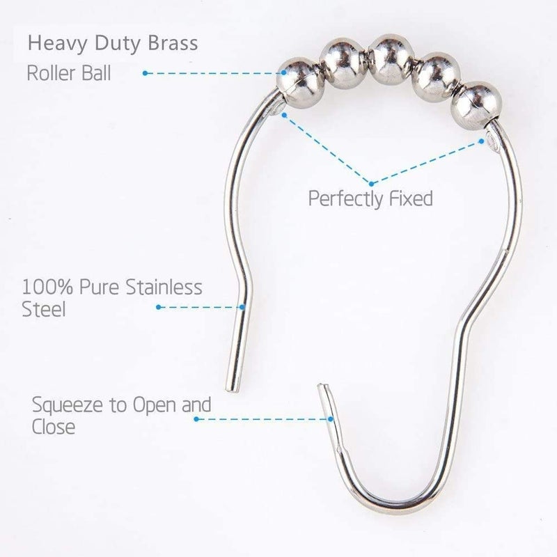Dhanuom Rustproof Stainless Steel Shower Curtain Rings Hooks, Set of 12-Polished Nickel - Image 4