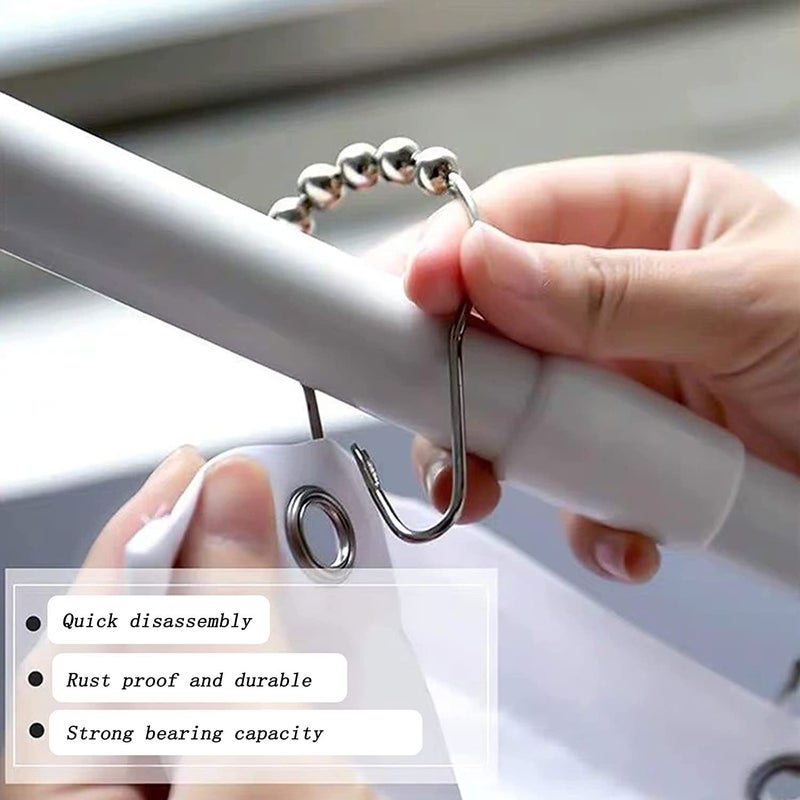 Dhanuom Rustproof Stainless Steel Shower Curtain Rings Hooks, Set of 12-Polished Nickel - Image 5