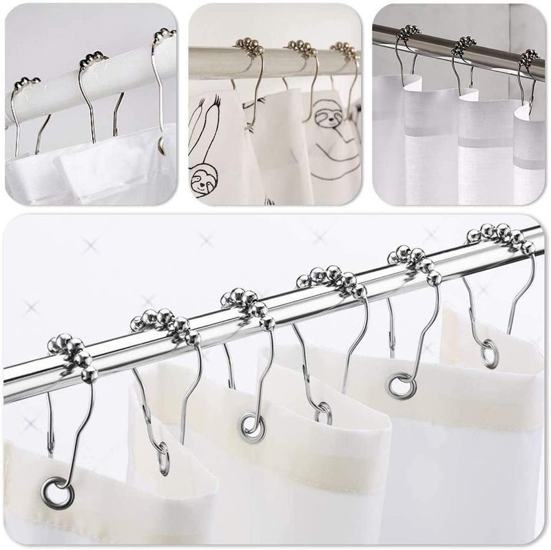 Dhanuom Rustproof Stainless Steel Shower Curtain Rings Hooks, Set of 12-Polished Nickel - Image 1